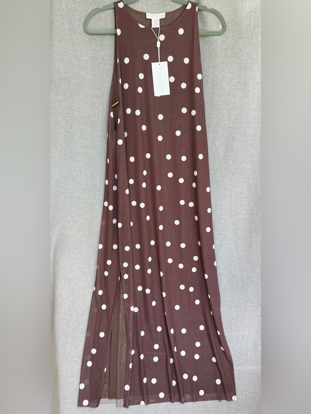 Caroline Constas Maxi Mesh polka dot swim cover up brown white size M